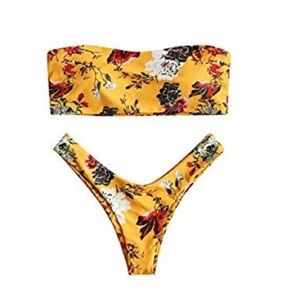 ZAFUL Strapless Yellow Bikini Bandeau Set 2 Piece